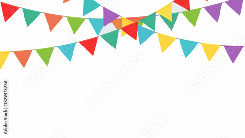 Colorful triangle bunting flags on white background