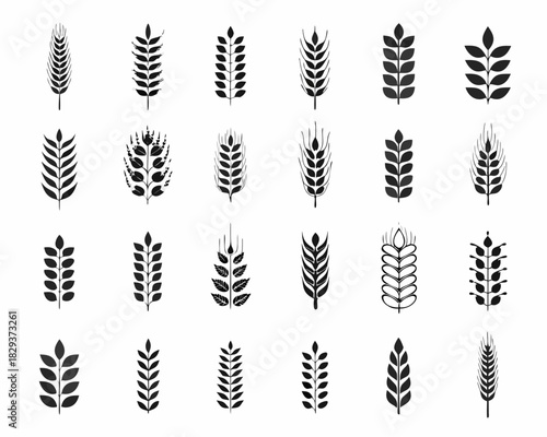 Collection of various wheat and grain stalk icons