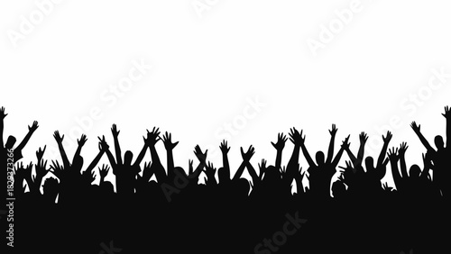 Crowd of people with hands raised in celebration or excitement