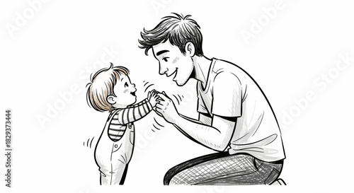 Illustration of a joyful father-son moment sharing laughter and affection through playtime