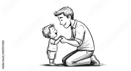 Hand-drawn illustration showing a father with his son, expressing connection and love through a