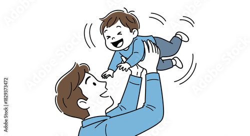 Joyful father cheerfully raising his child overhead in an endearing moment of fatherhood and