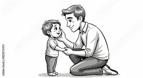 Father's tender touch on his son's face, illustration expressing love and connection, drawing with