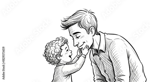Expressive illustration of a father and child, capturing a tender moment of connection, love and
