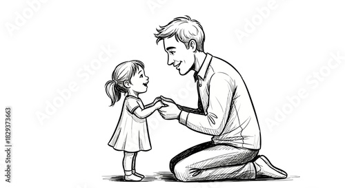 Sketch depicting a touching moment between a father and daughter filled with love and connection