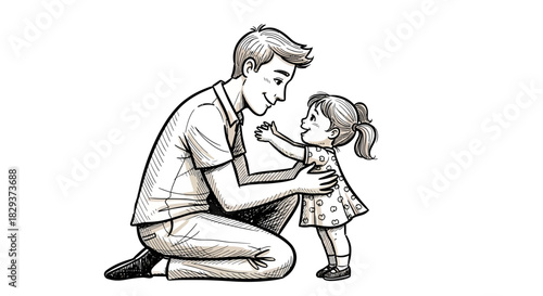 Heartwarming illustration of a father embracing his daughter, showcasing paternal affection and