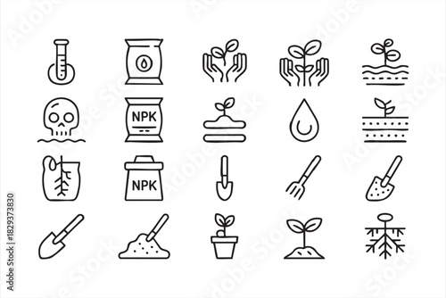 Line Art Agriculture Icons for Soil Testing and Farming