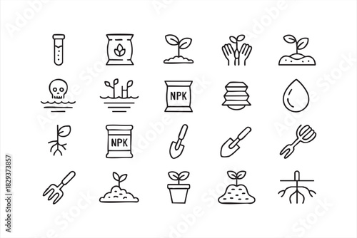 Gardening and Farming Tools Outline Icons Collection
