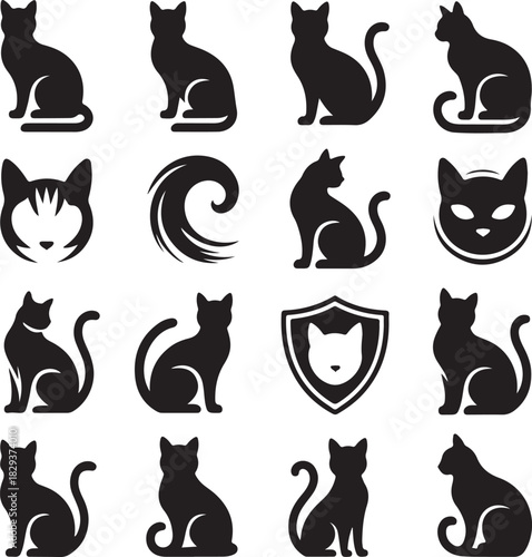 Silhouette Cats and Design Elements Vector Illustration Pattern Background Collection