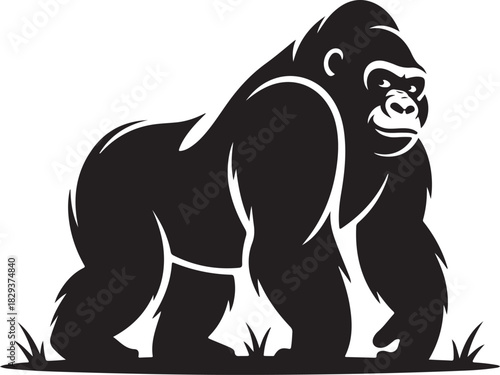 Strong gorilla vector illustration in black and white powerful animal symbol