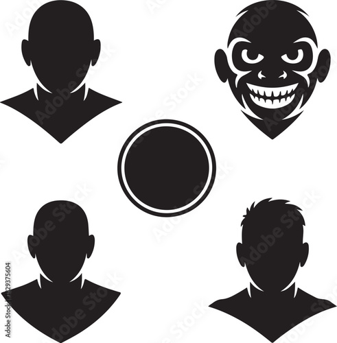 Vector illustration of various male portraits and a round shape
