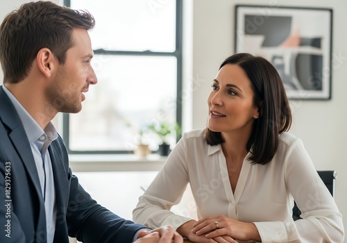 Wallpaper Mural Male Manager and Female Professional Having Career Coaching Conversation in Bright Office Torontodigital.ca