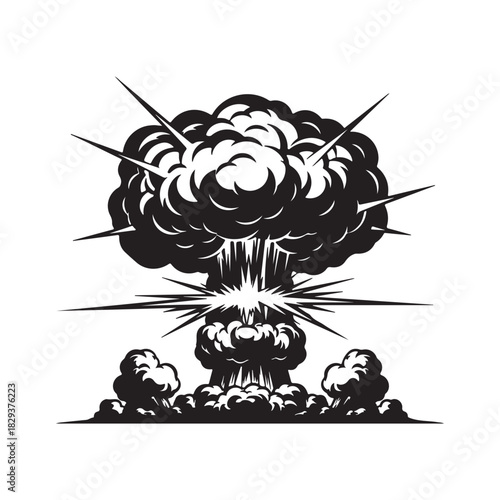 Massive Nuclear Mushroom Cloud Explosion Dramatic Silhouette Illustration