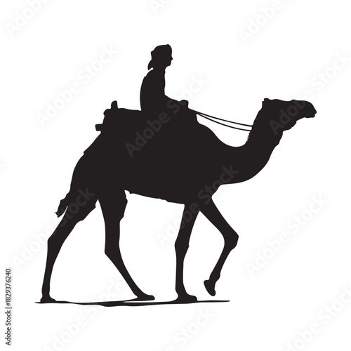 Bedouin Rider on Camel Walking Desert Journey Silhouette Icon