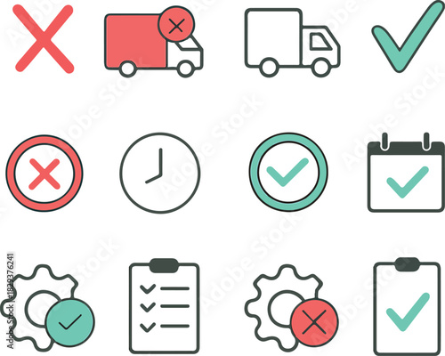 check mark icons set, delivery icon, setting icon, calendars
