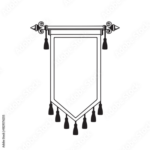 Blank Vertical Banner Scroll Outline with Tassels and Decorative
