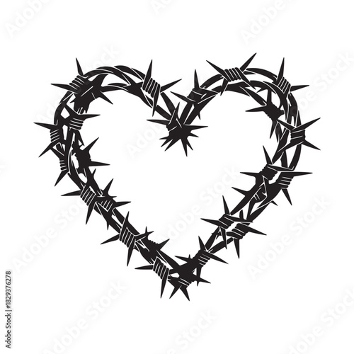 Barbed Wire Heart Shape Symbol of Painful Love Silhouette