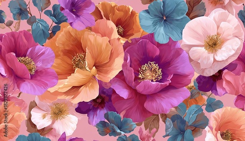 Wallpaper Mural Vibrant Floral Pattern with Peonies and Leaves flowers Torontodigital.ca