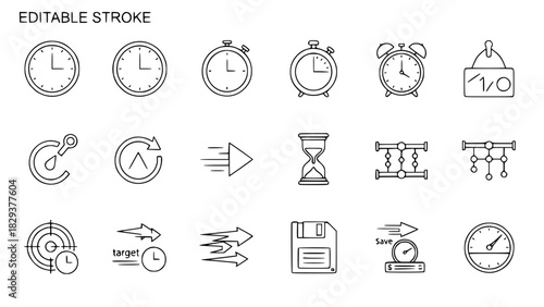 Set of time management icons editable stroke vector illustration perfect for app and web design