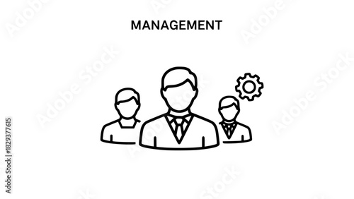 Management team line icon business people with gear vector illustration for organization and leadership concepts isolated on white