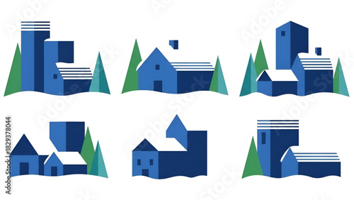 Winter christmas landscape houses snow scene holiday season vector art