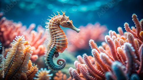 Fototapeta Naklejka Na Ścianę i Meble -  coral seahorse drift