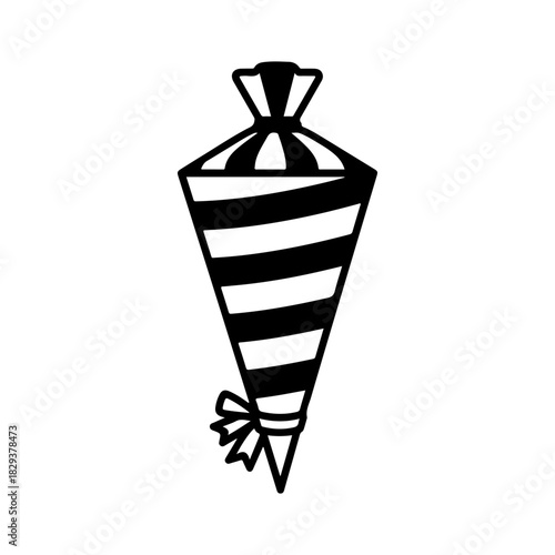 Striped school cone black silhouette on White Background