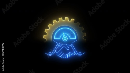 Wallpaper Mural Neon icon of handshake, gear and speedometer. Concept of high-performance business partnership, fast industrial efficiency, rapid corporate acceleration and strategic deal synergy. Torontodigital.ca