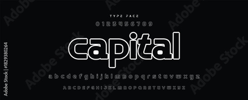 Digital modern alphabet font. Creative abstract urban, futuristic, fashion, sport, minimal technology typography.  Simple vector illustration with number