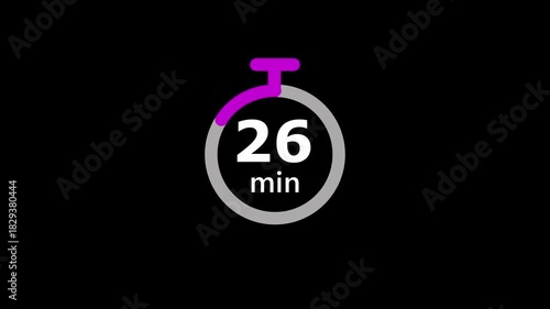 Minimal Countdown Timer on Black Background. 31 to 0 Minutes Countdown Timer.