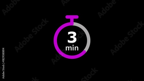 Minimal Countdown Timer on Black Background. 7 to 0 Minutes Countdown Timer.