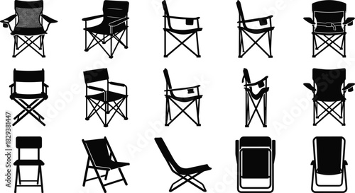Silhouette collection of folding chairs in various styles including camping, beach, director, and lounge designs for outdoor seating concepts
