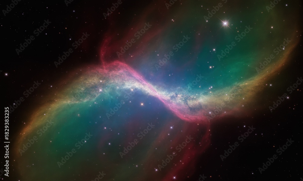 Fototapeta premium Cosmic nebula with flowing colors, stars scattered across dark space