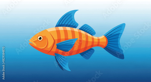 Colorful orange fish with blue fins and tail illustration.