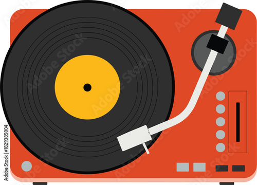 Vintage Orange Record Player with Vinyl Disc turntable music