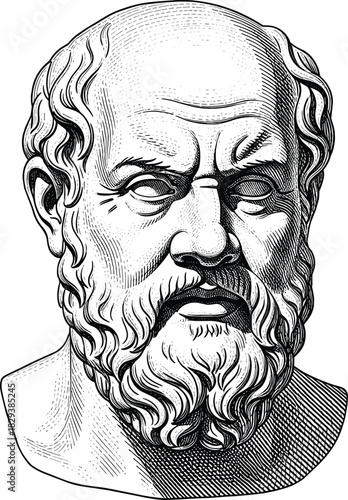 Socrates Detailed Marble Bust Engraving – Vintage Greek Wisdom Art for Classical Design