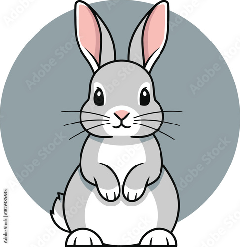 Cute gray and white cartoon rabbit character illustration.