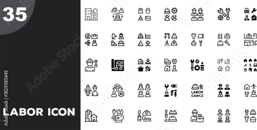 Labor icon set featuring construction, manufacturing, and service industry
