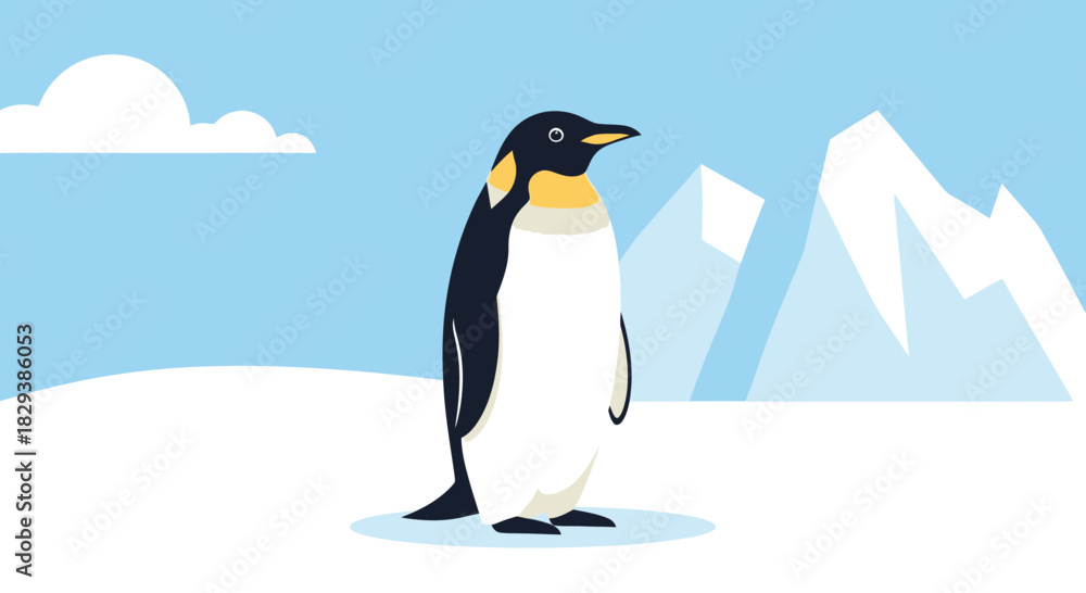 Fototapeta premium Flat vector illustration of a single emperor penguin standing.