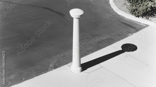 Fototapeta Naklejka Na Ścianę i Meble -  A black and white photo of a white column on a sidewalk.