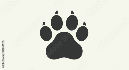 Isolated canine paw print silhouette with sharp claws.