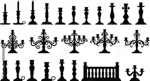 Antique Black Icons for Ceremony, Decoration, Gothic, and Elegant Lighting Design.