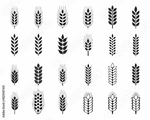 Collection of wheat ear icons and symbols