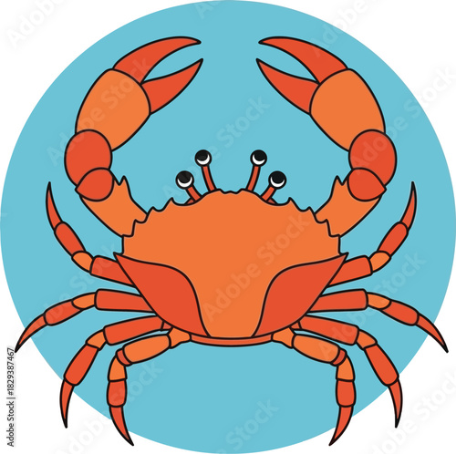 Stylized orange crab character with large raised pincers.