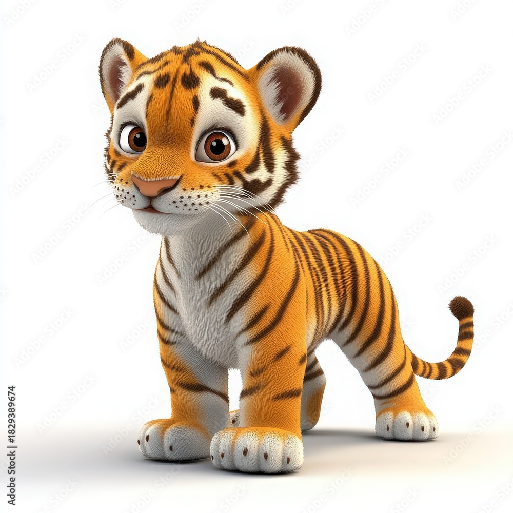 Obraz premium Adorable tiger cub with captivating eyes, perfect for children's books and playful designs, bringing a touch of wild charm and innocence