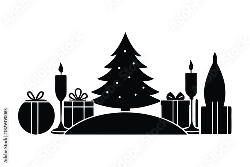  Silhouette Holiday Dining Scene with Candle 