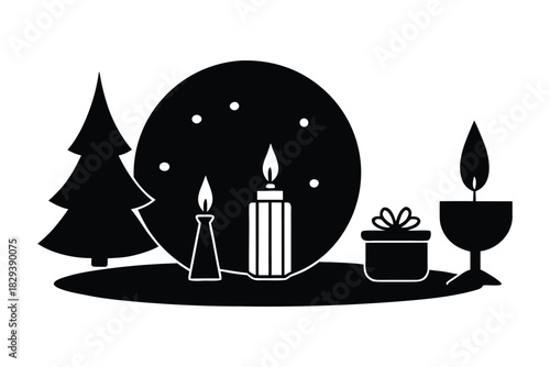  Silhouette Holiday Dining Scene with Candle 