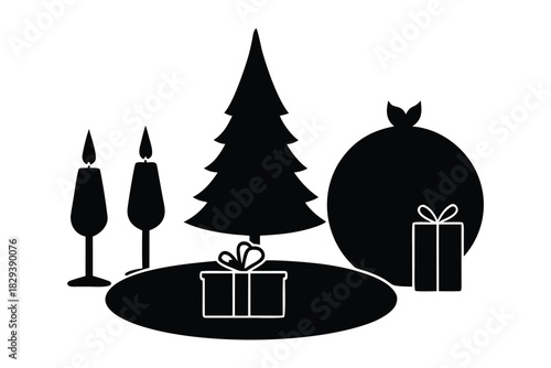  Silhouette Holiday Dining Scene with Candle 