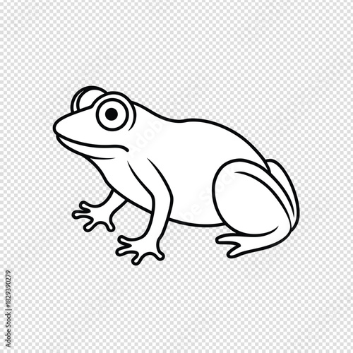 Charming cartoon frog illustration with large expressive eyes and distinctive webbed feet resting on a subtly textured background surface