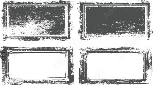 Four dark gray grunge rectangular frames with distressed borders and white inner borders on a white background